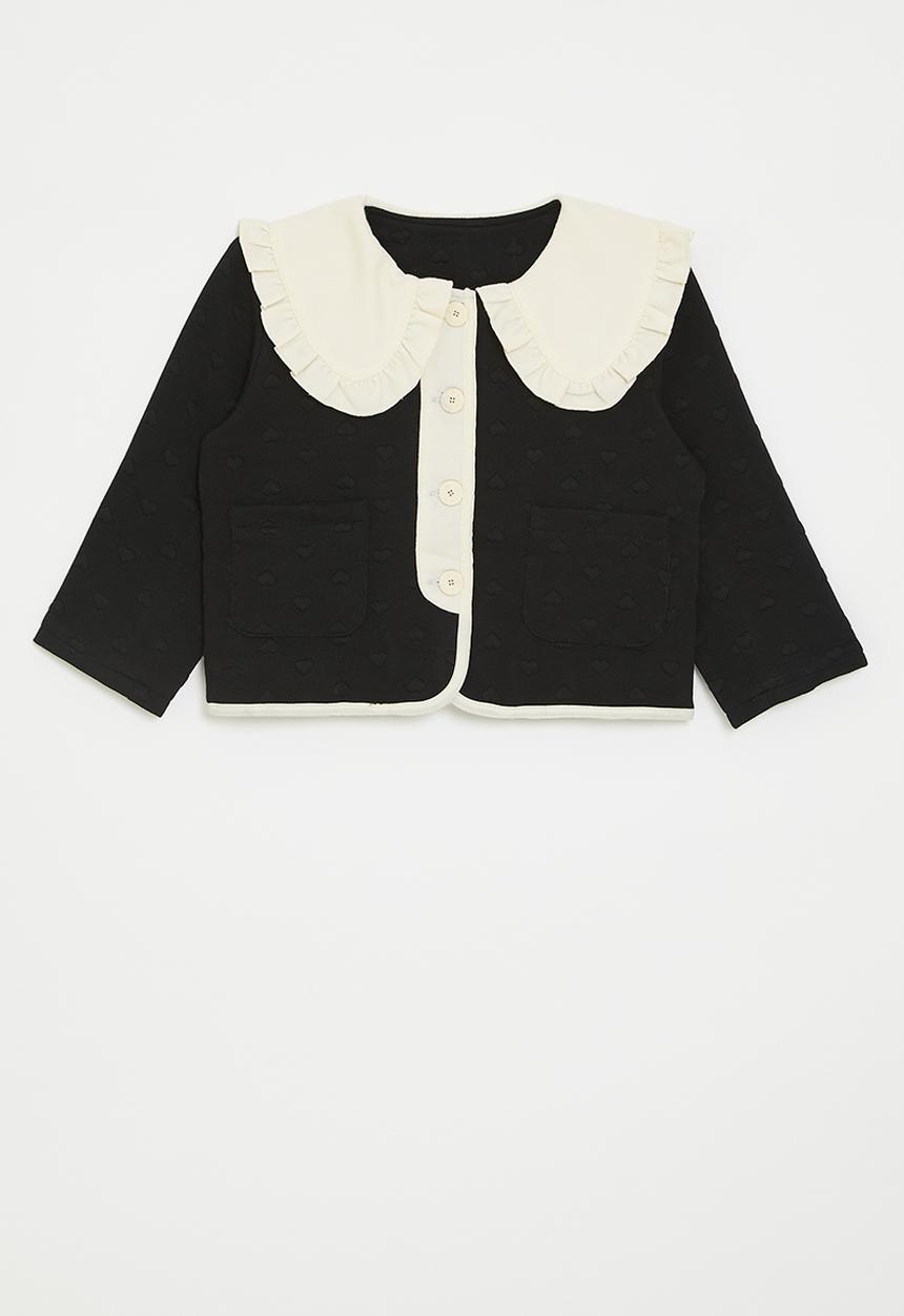 Pop Candy - Frilled Peter Pan collar jacket - black/cream
