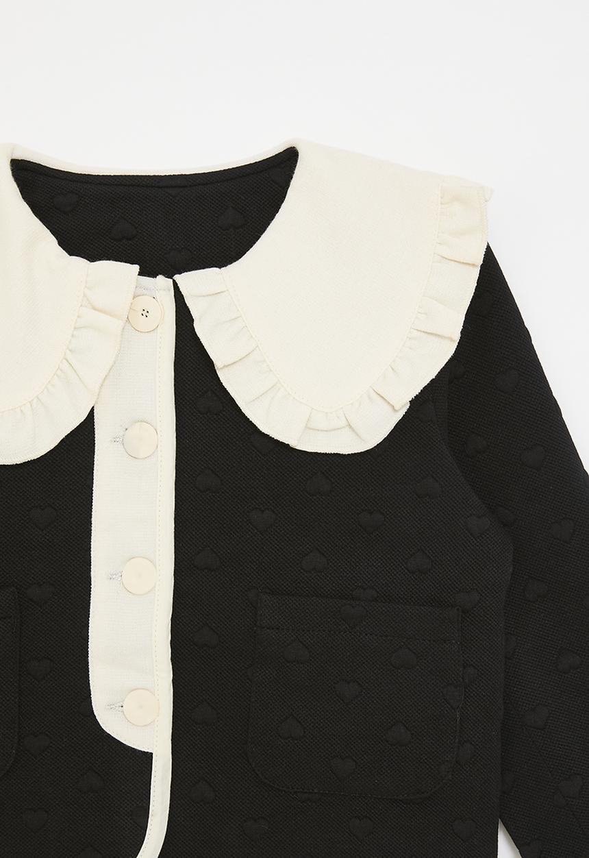Pop Candy - Frilled Peter Pan collar jacket - black/cream