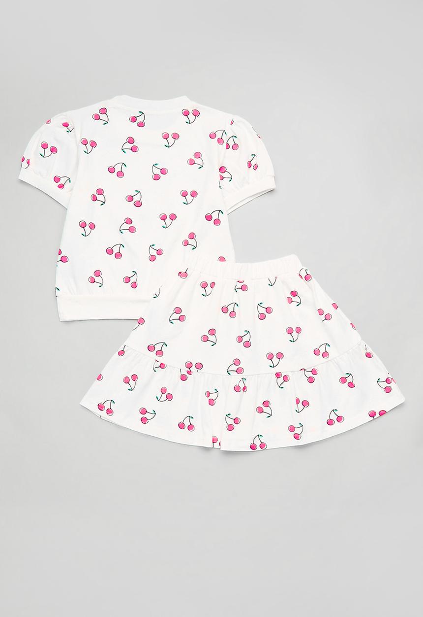 Pop Candy - Puffed sleeve top with frilled skirt set - white/cherries