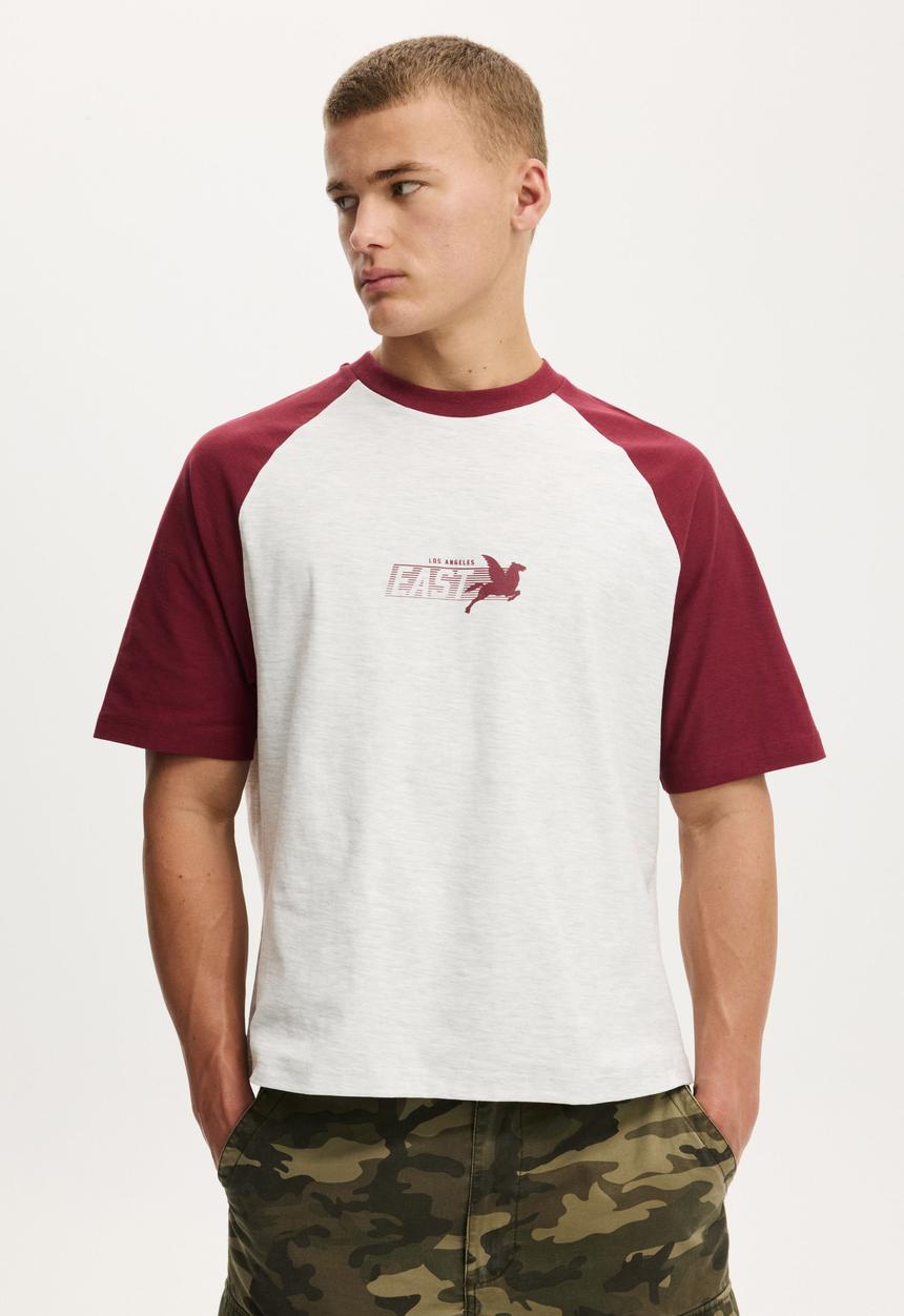 Cotton On - Cropped Fit Graphic T-shirt - White Marle/Burgundy East La