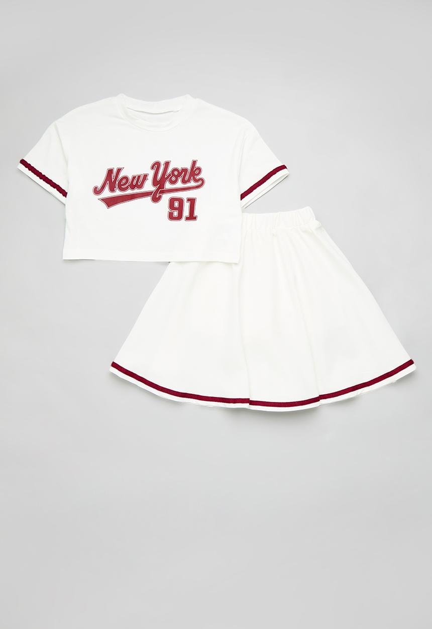 Pop Candy - Cropped tee with gathered skirt - white/red