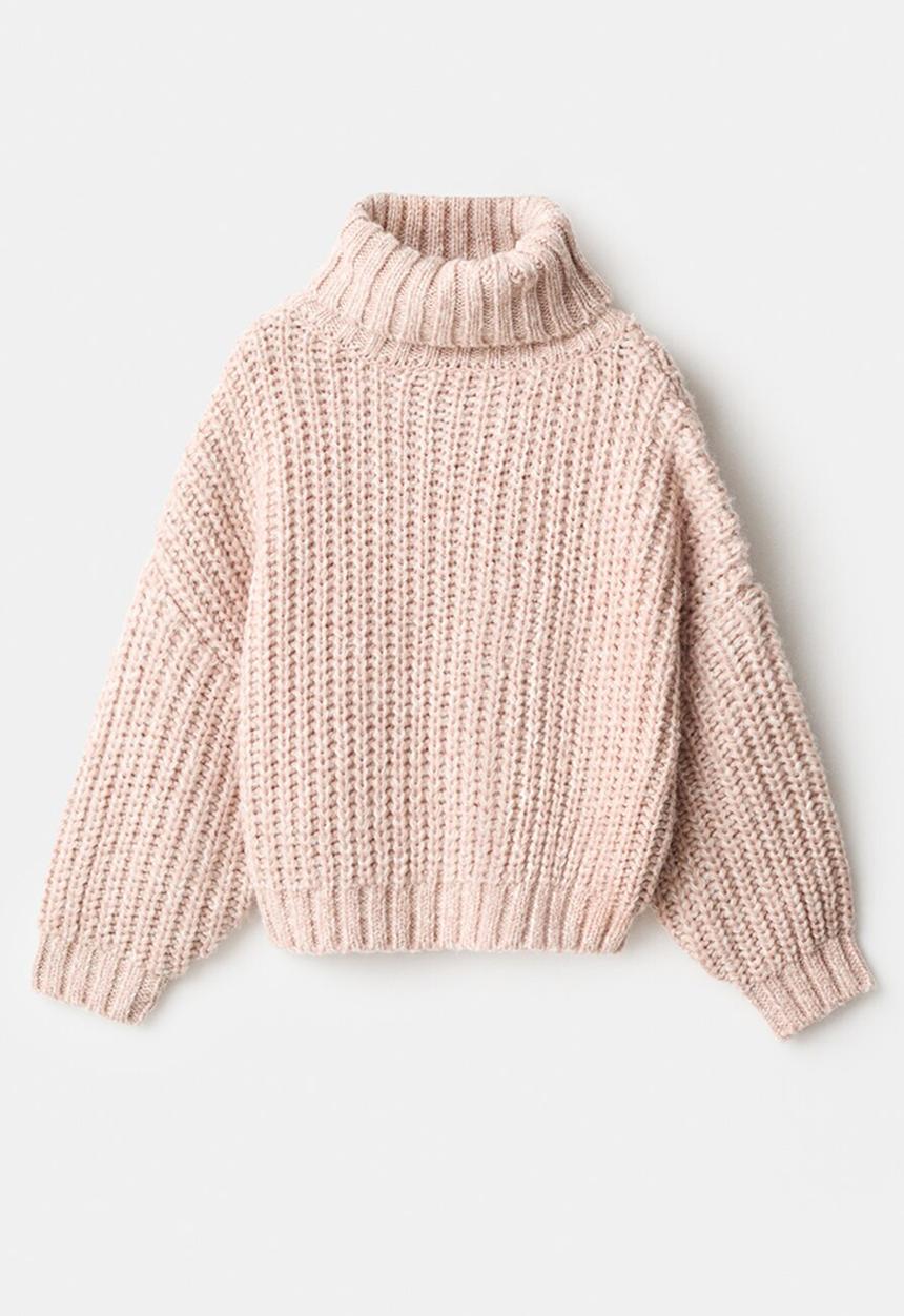 MANGO - Turtleneck knit sweater - pale pink