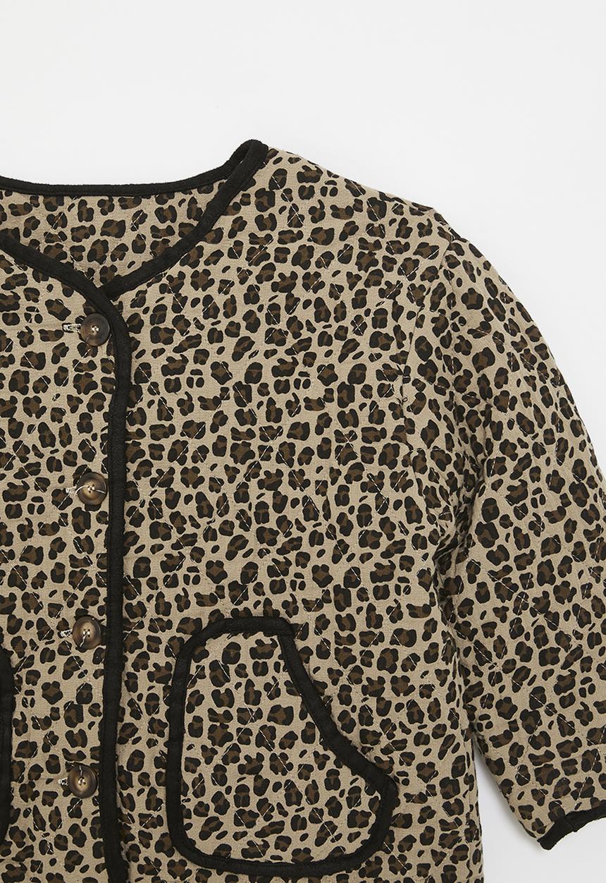 Pop Candy - Quilted collarless jacket - leopard print/brown
