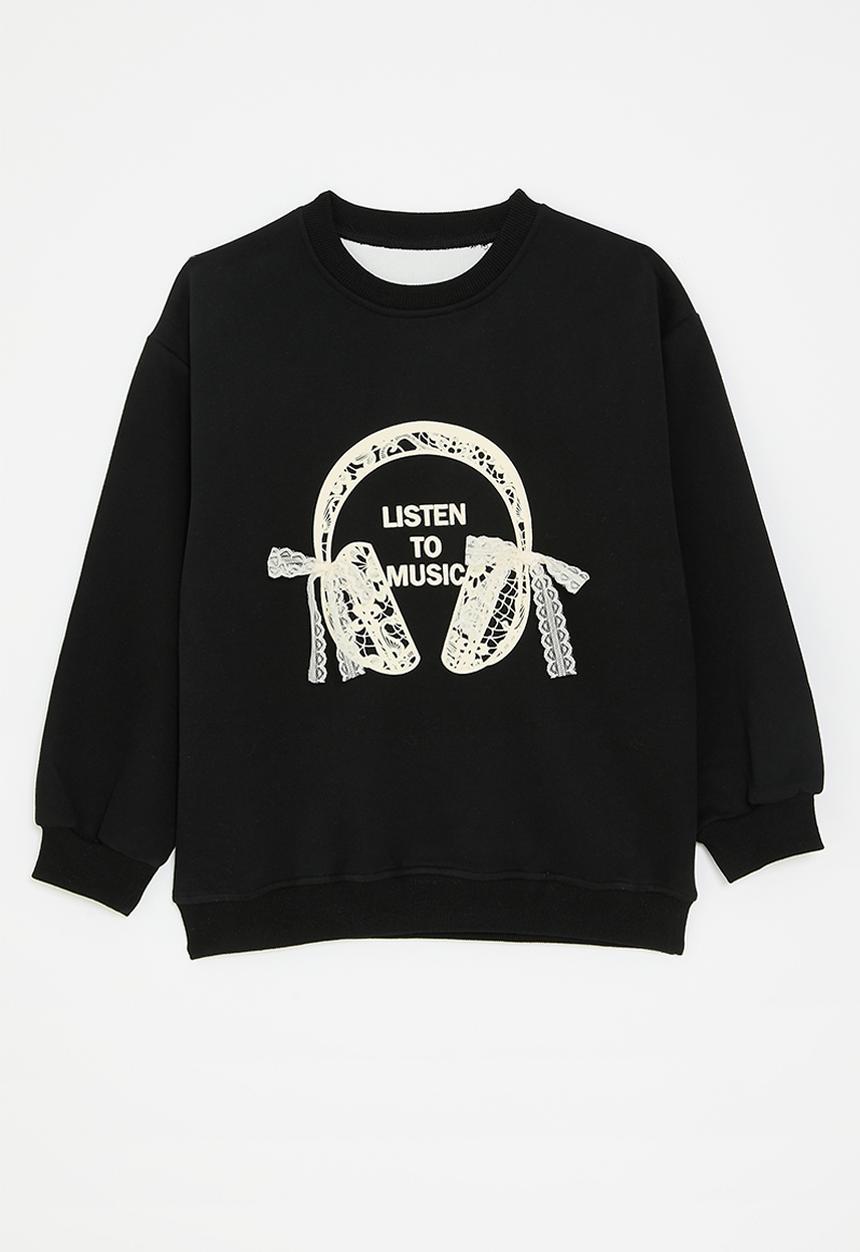Pop Candy - Lace applique sweatshirt - black