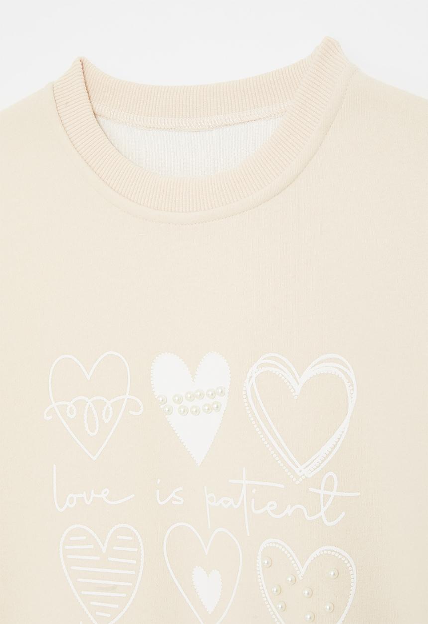 Pop Candy - Heart print & pearl detail sweatshirt - neutral 