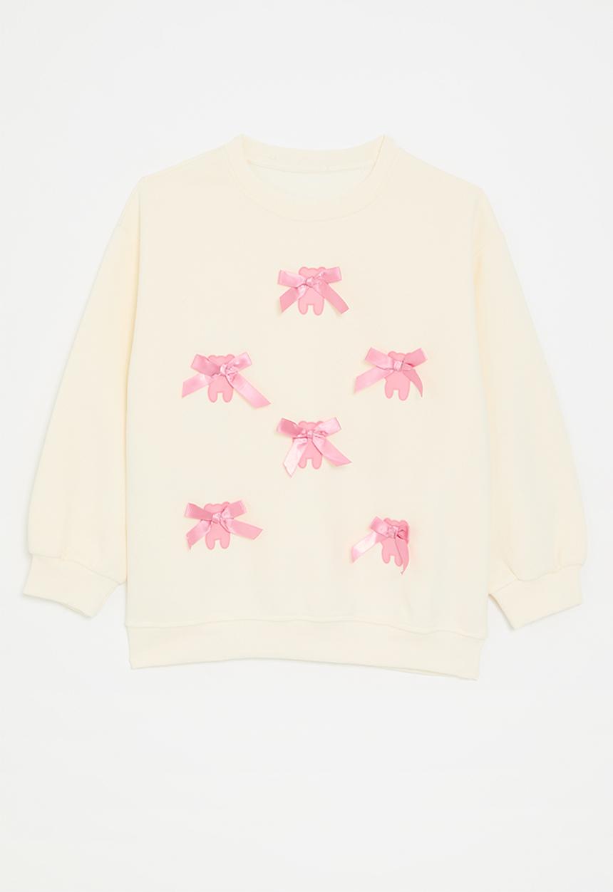 Pop Candy - Bow décor sweat top - cream/pink
