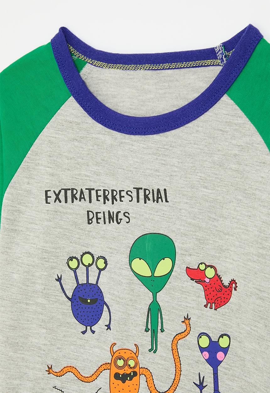 Pop Candy - Extraterrestial beings graphic t-shirt - grey/green