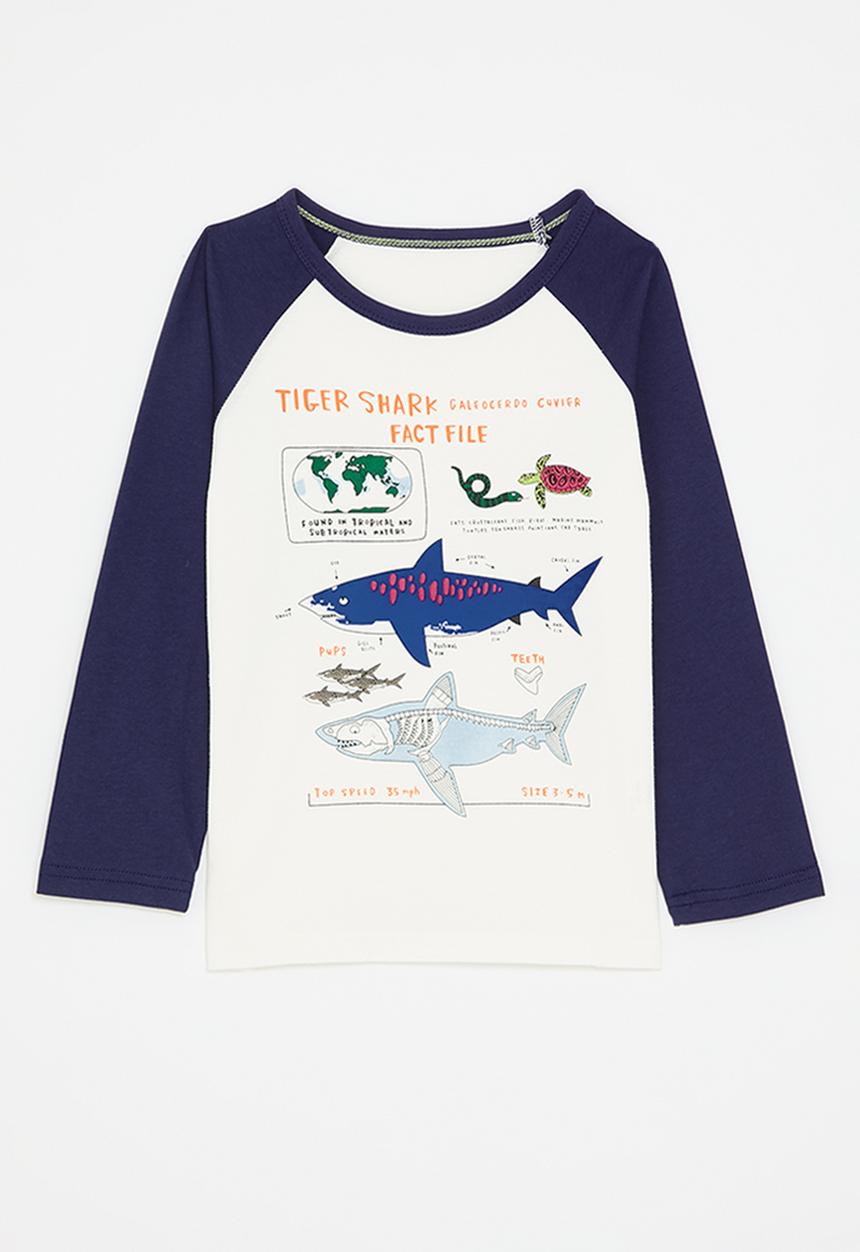 Pop Candy - Tiger shark graphic print tee - navy/white