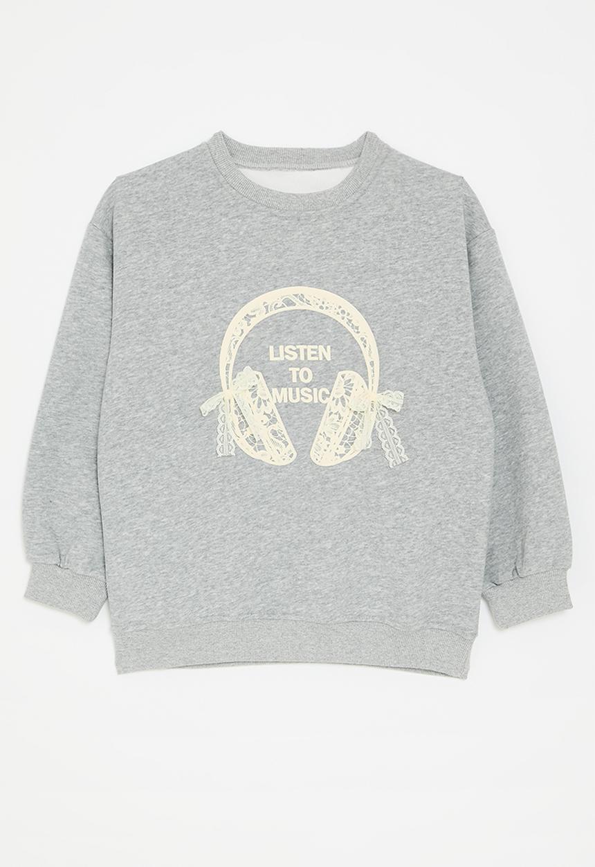 Pop Candy - Lace applique graphic sweatshirt - grey