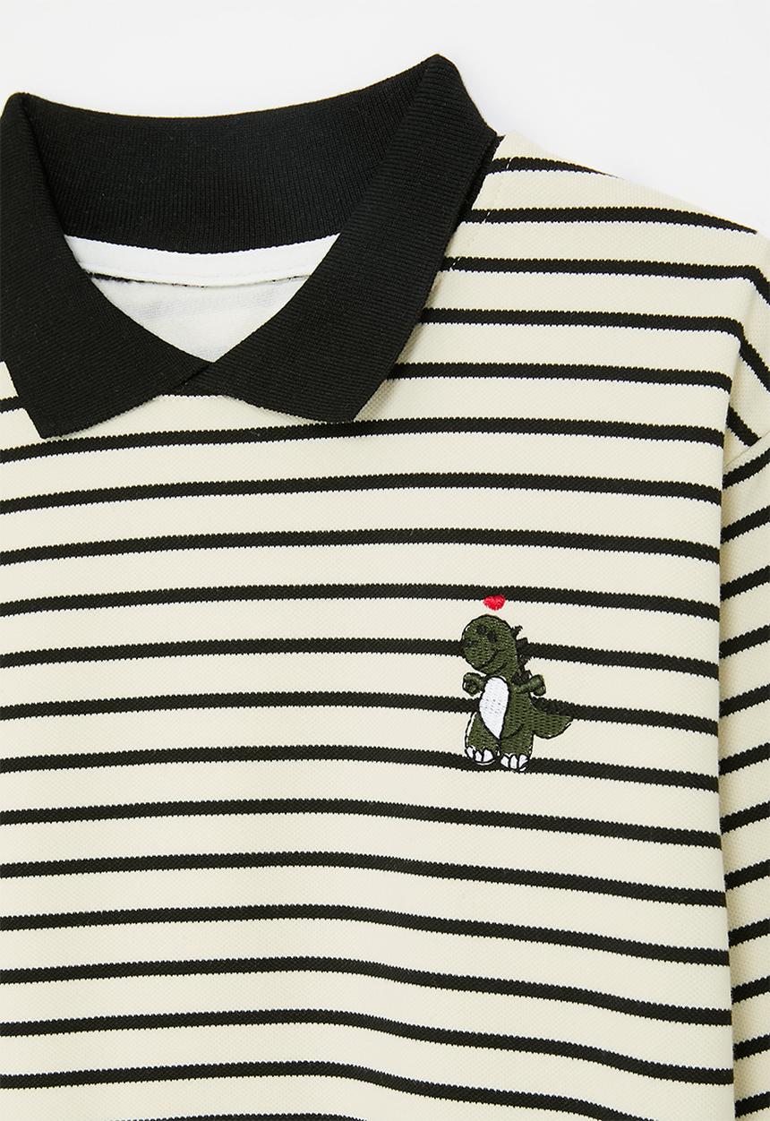 Pop Candy - Striped collared sweat top-black & white