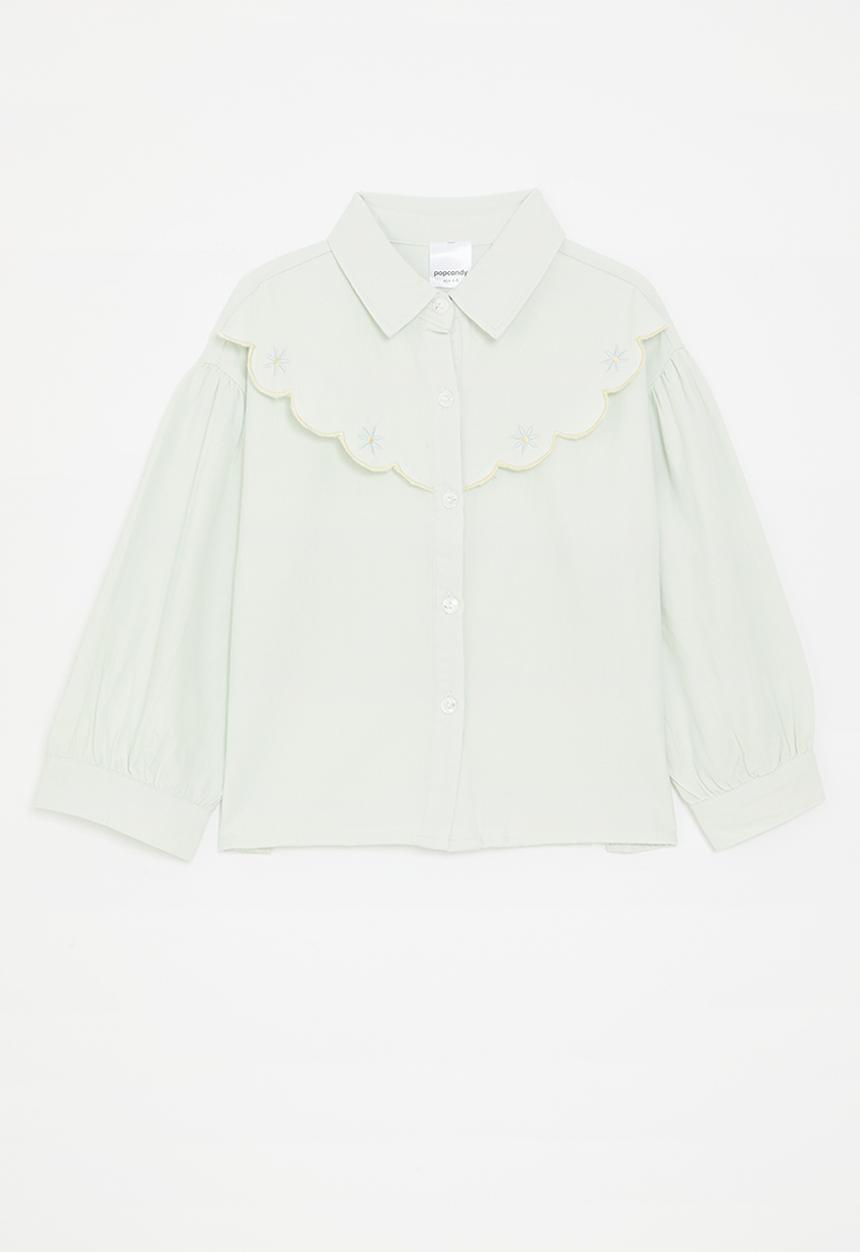 Pop Candy - Lift-away yoke shirt with embroidered daisies - pastel tea green 