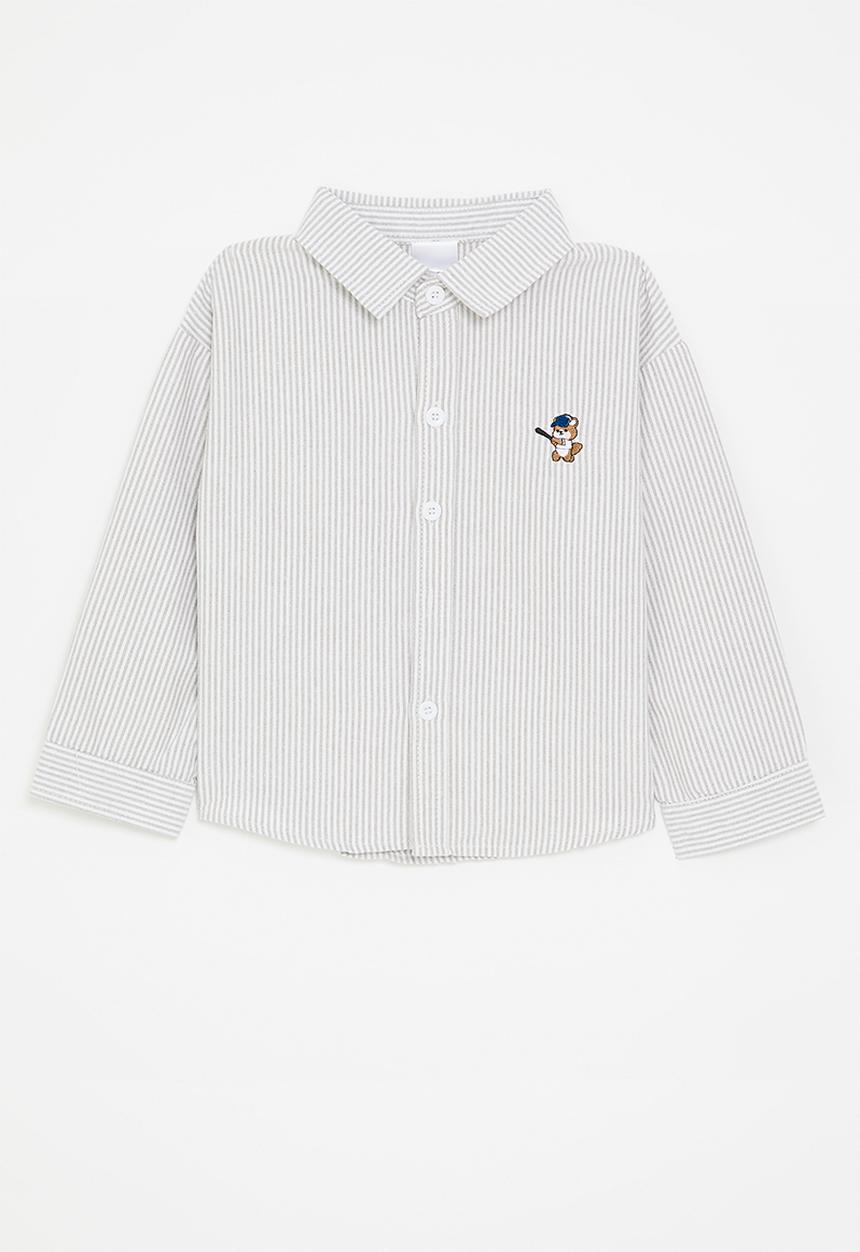 Pop Candy - Light grey striped shirt with embroidered bear - multi