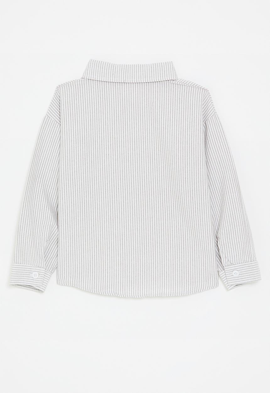 Pop Candy - Light grey striped shirt with embroidered bear - multi