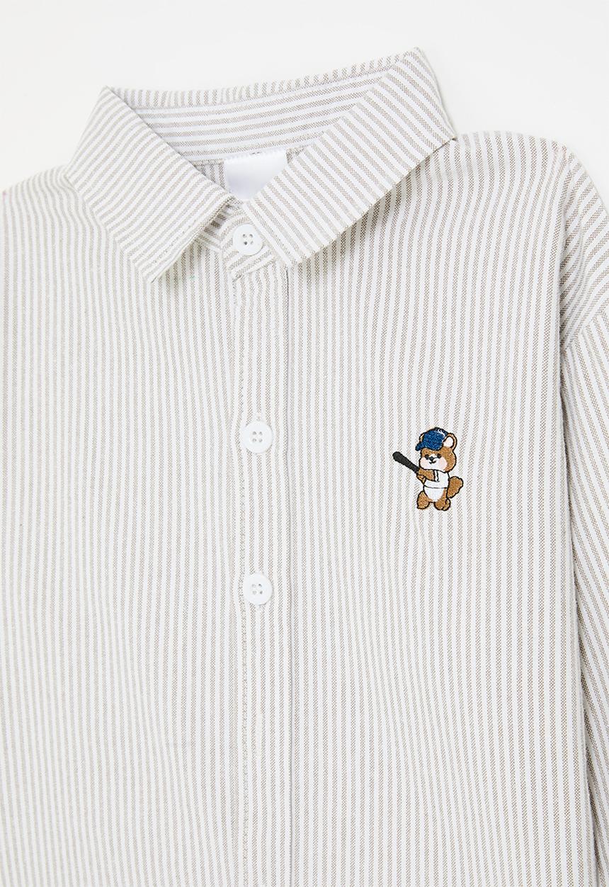 Pop Candy - Light grey striped shirt with embroidered bear - multi