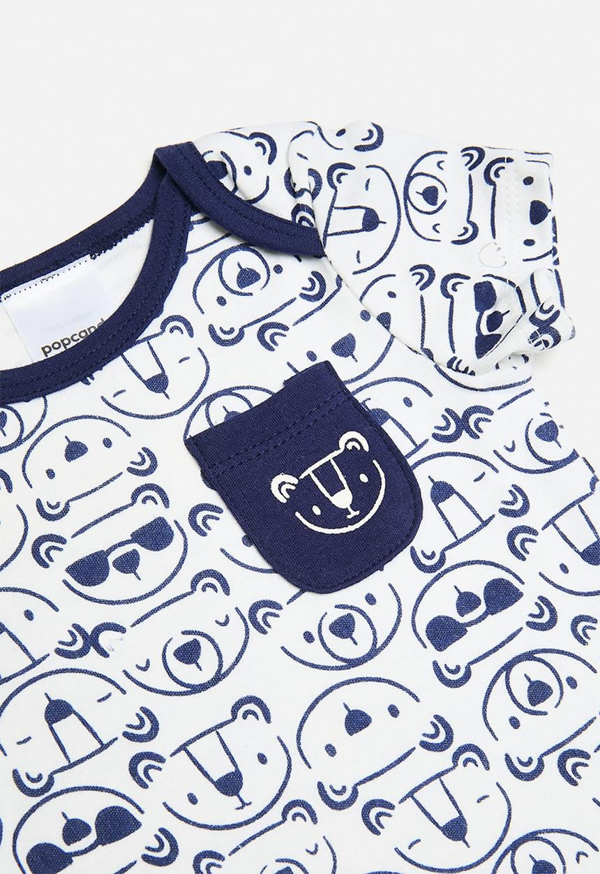 Pop Candy - Bear aop bodysuit - navy/white