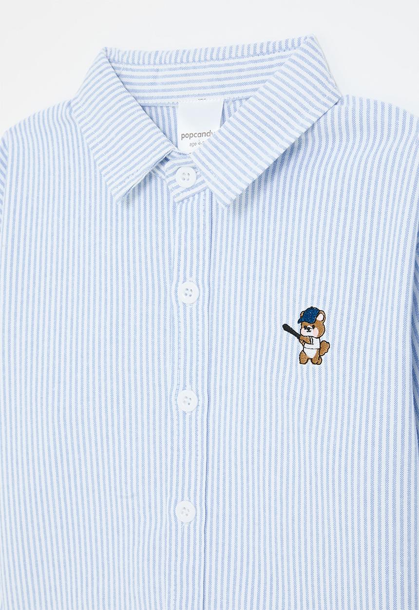 Pop Candy - Basic shirt with embroidered bear - pastel blue stripe