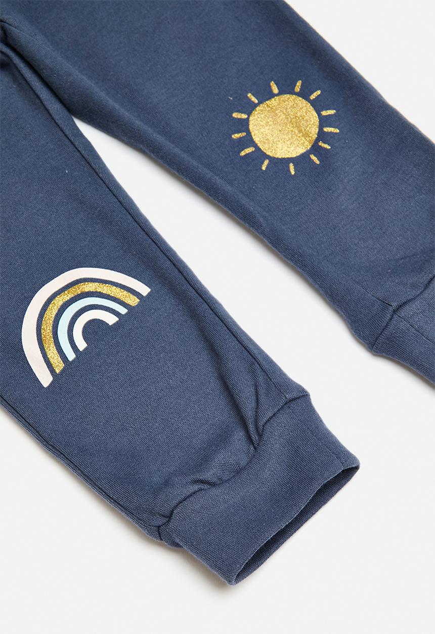 Pop Candy - Rainbow and sun knee patch leggings - navy