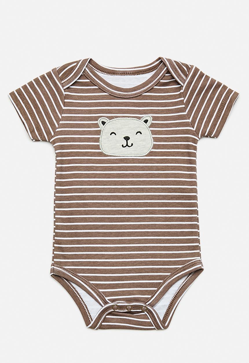 Pop Candy - Edge embroidered bear bodysuit - brown stripes