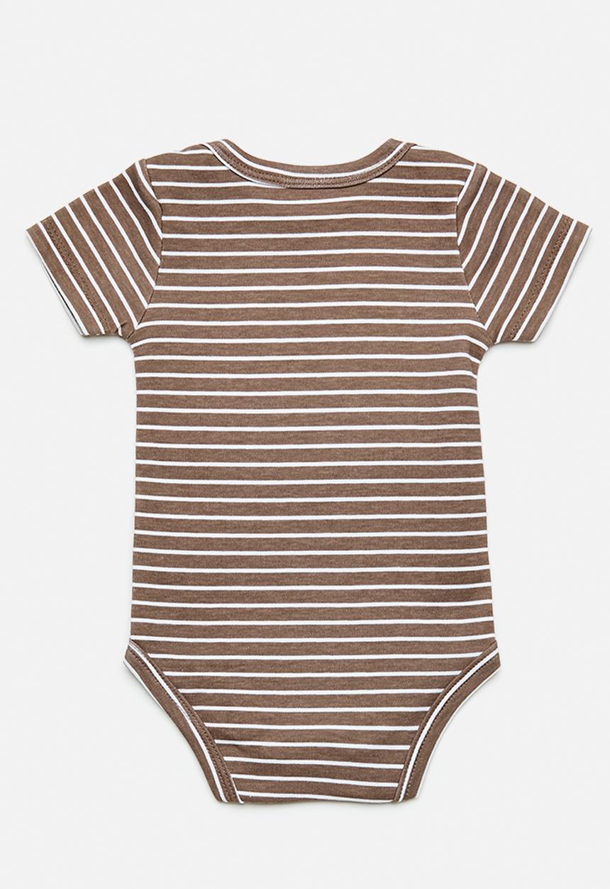 Pop Candy - Edge embroidered bear bodysuit - brown stripes