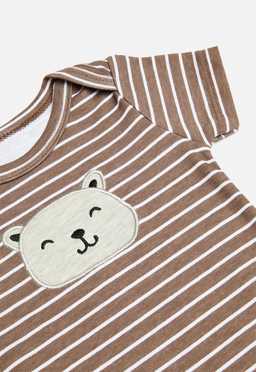 Pop Candy - Edge embroidered bear bodysuit - brown stripes