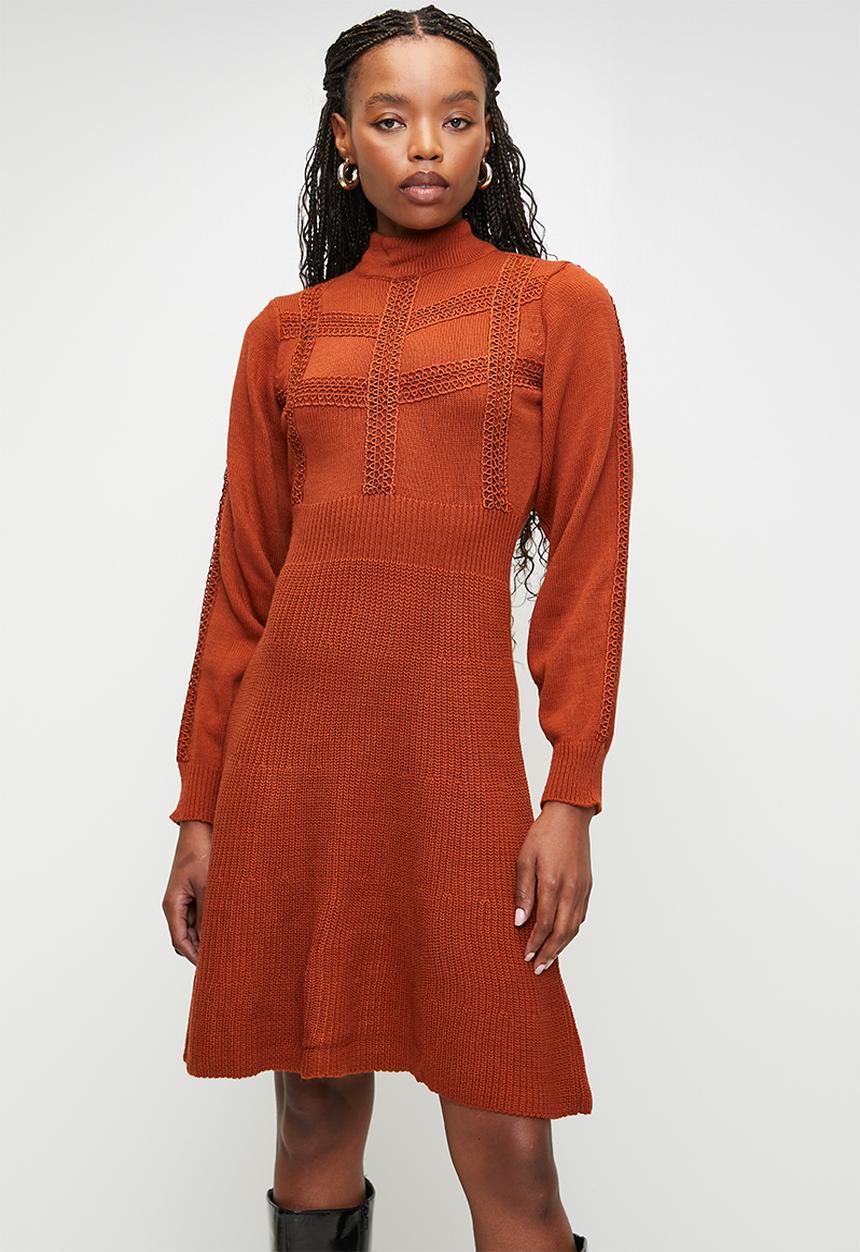 Midi Knit Dress - Burnt Orange