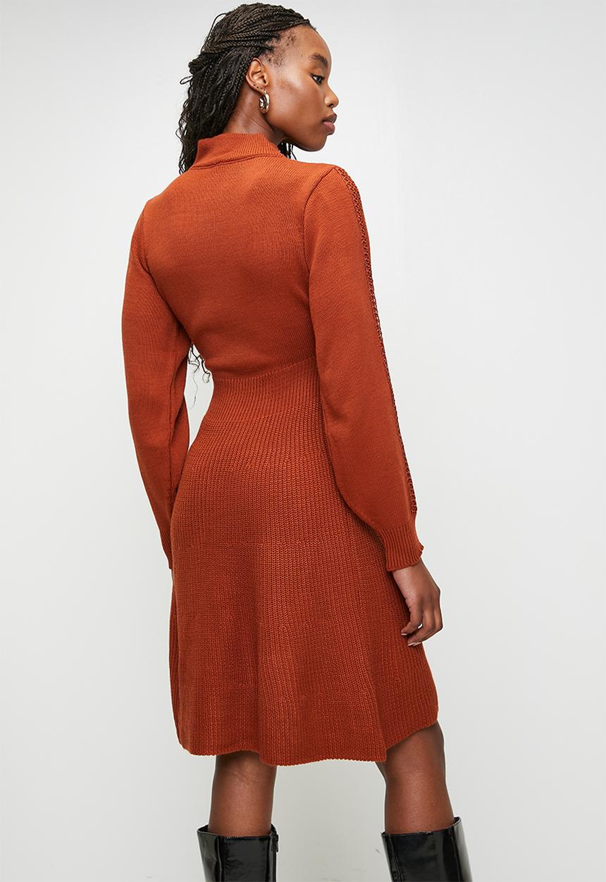 Trendyol - Midi Knit Dress - Burnt Orange