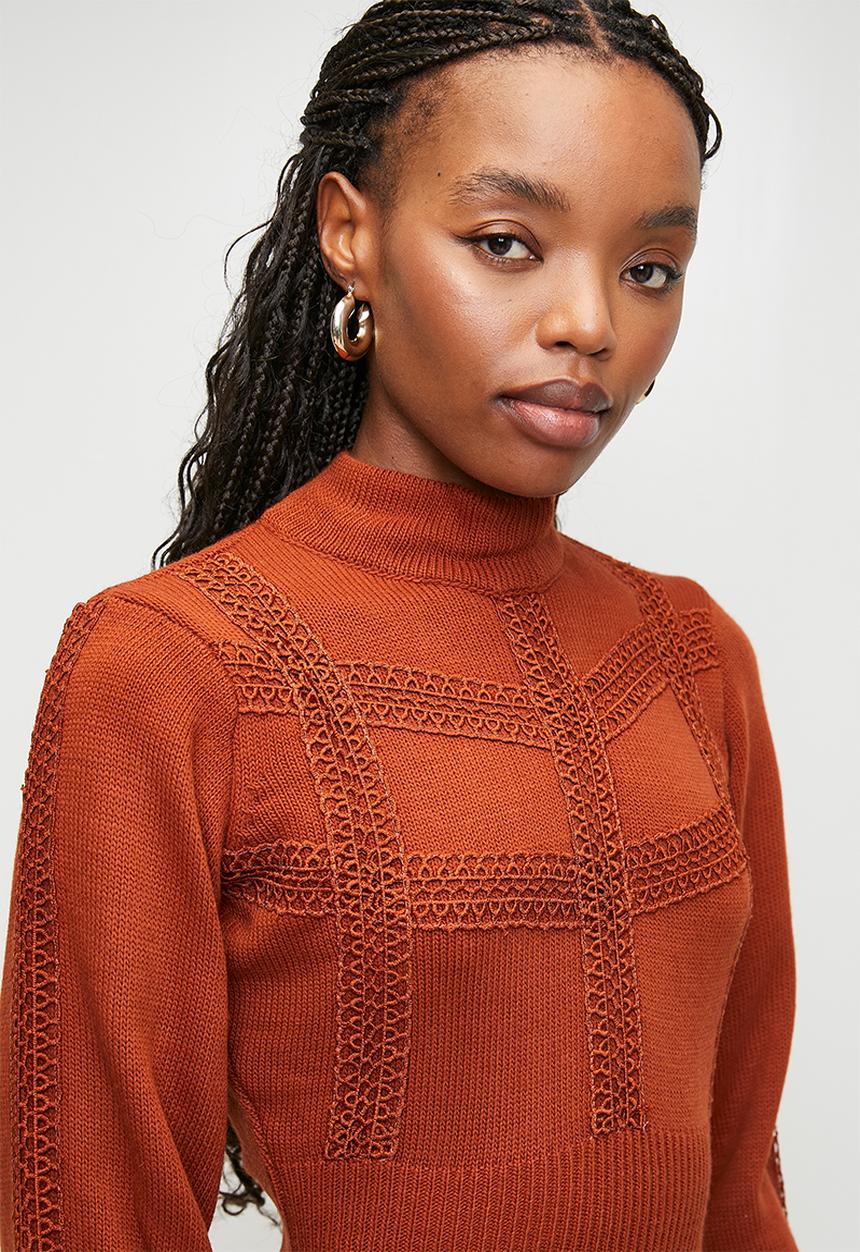 Trendyol - Midi Knit Dress - Burnt Orange