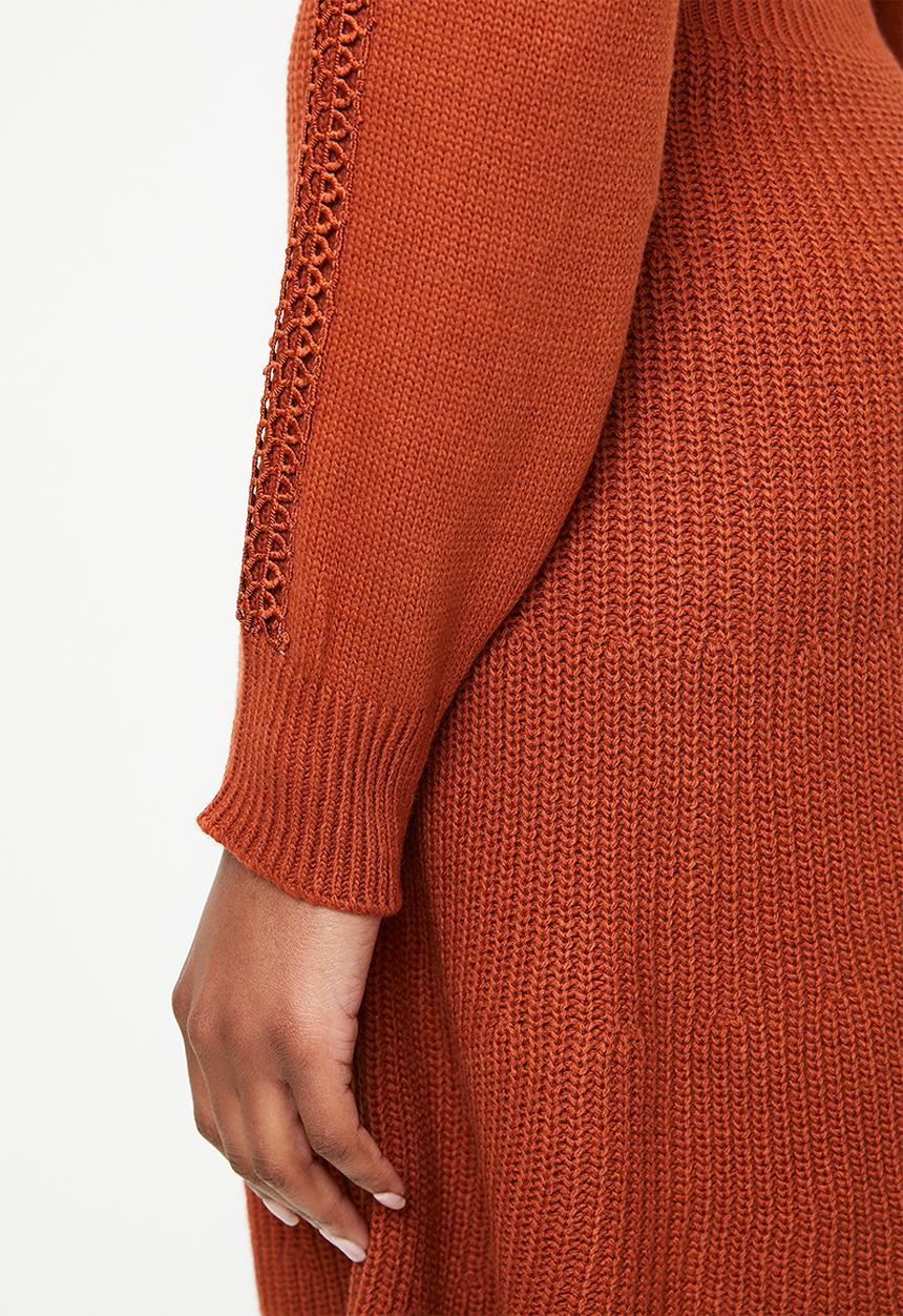 Trendyol - Midi Knit Dress - Burnt Orange
