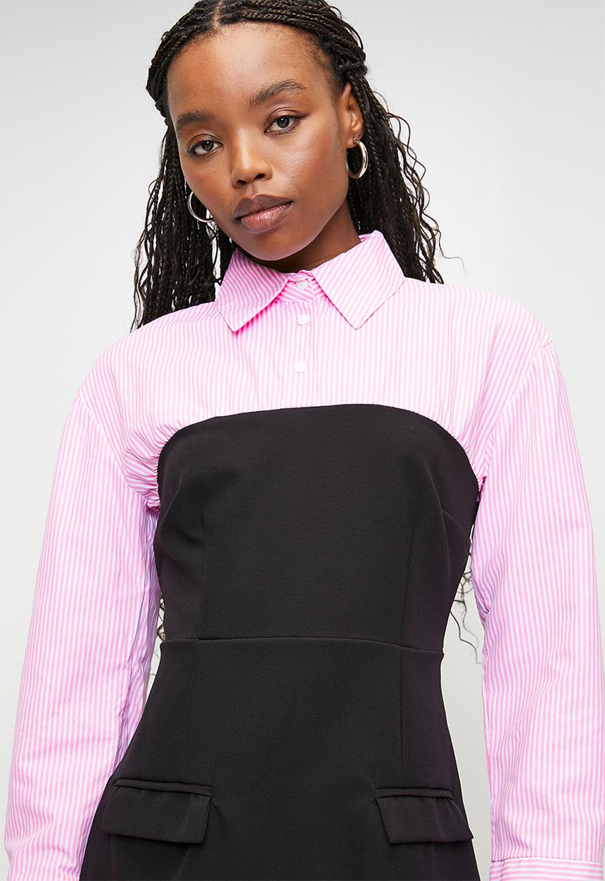 Trendyol - Mini Aline Woven Dress - Pink & black