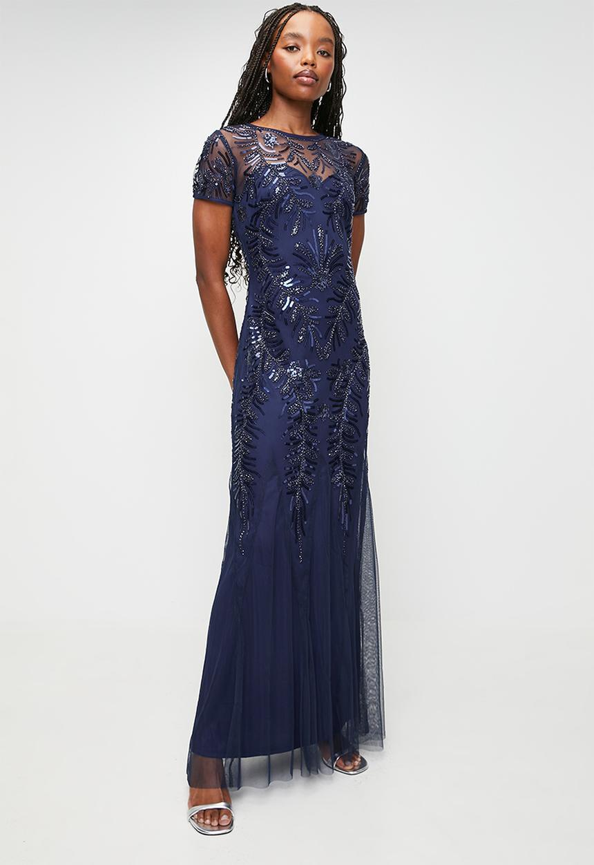 Stella Morgan - Cap Sleeve Sequin Maxi Glam Dress - Navy Sequin
