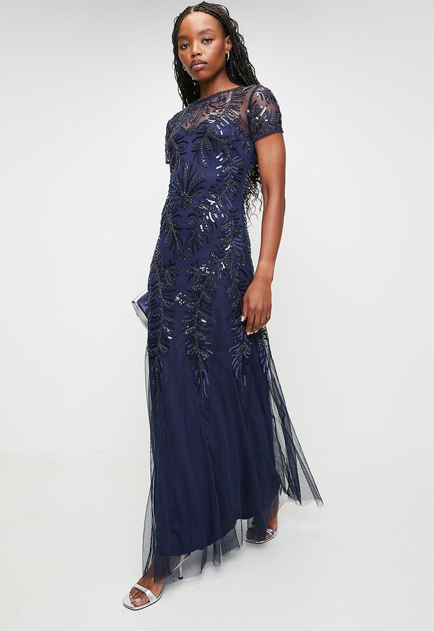 Stella Morgan - Cap Sleeve Sequin Maxi Glam Dress - Navy Sequin