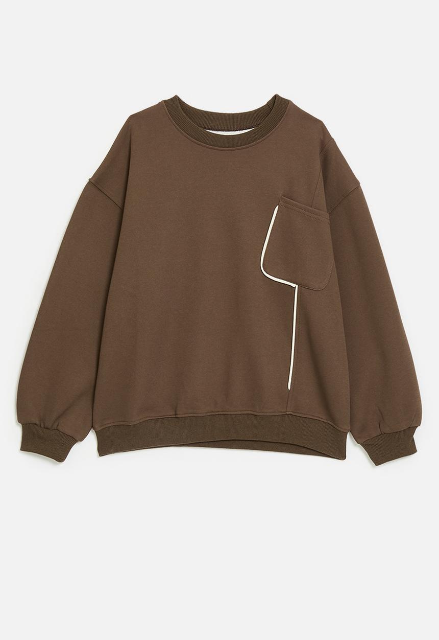 Pop Candy - Sweat top with white piping detail - brown