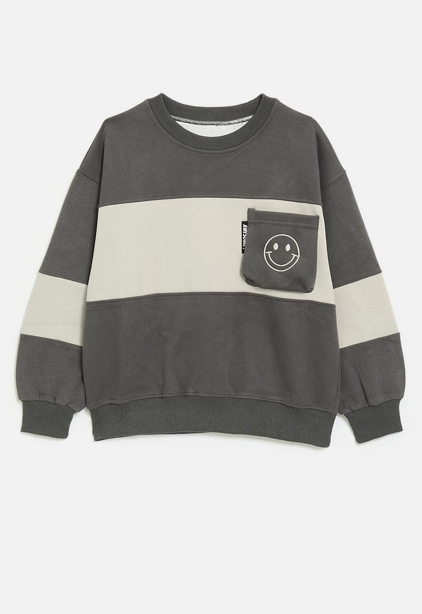 Pop Candy - Colour block sweatshirt - charcoal/light grey