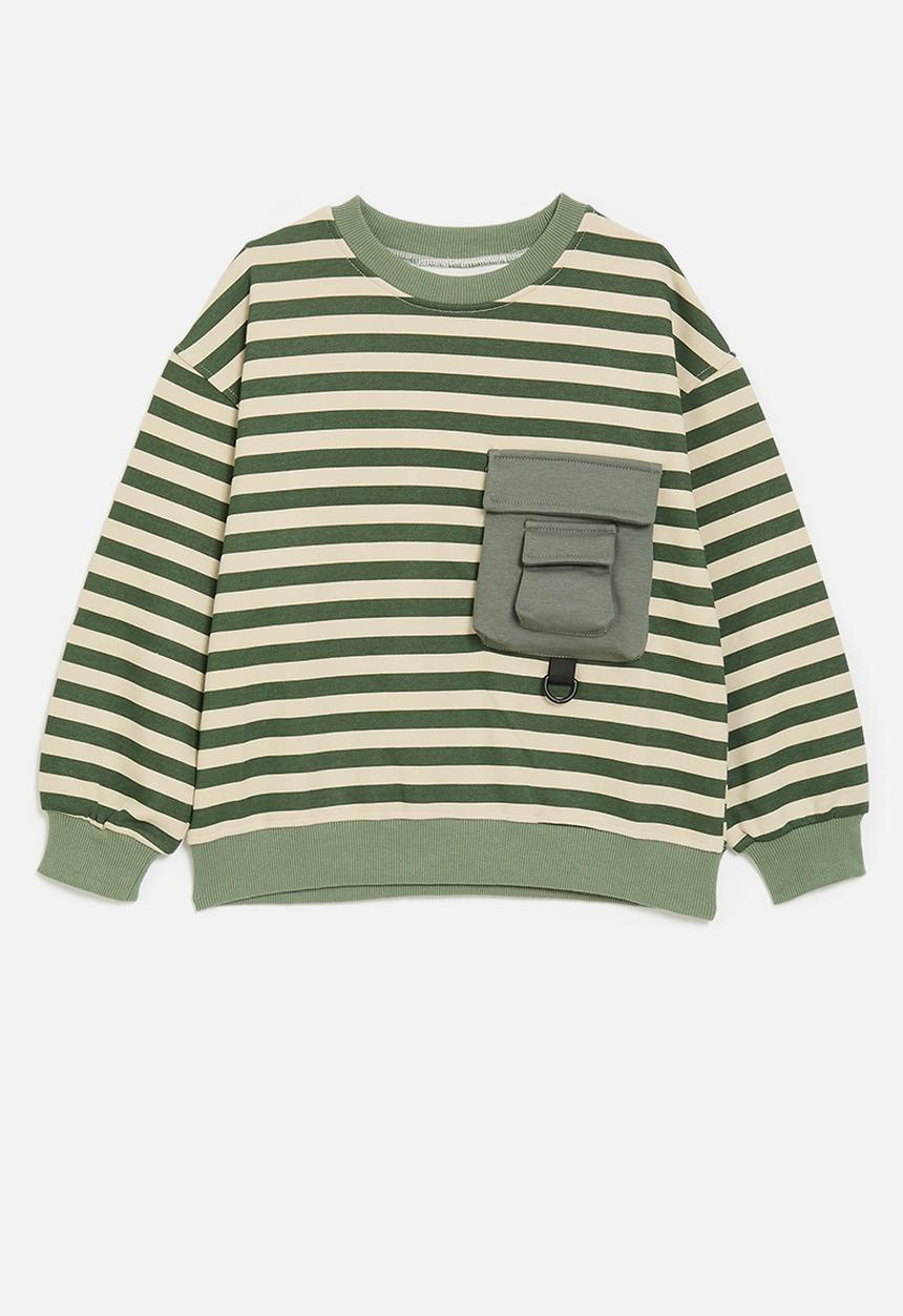 Pop Candy - Sweatshirt with cargo pocket - green stripes
