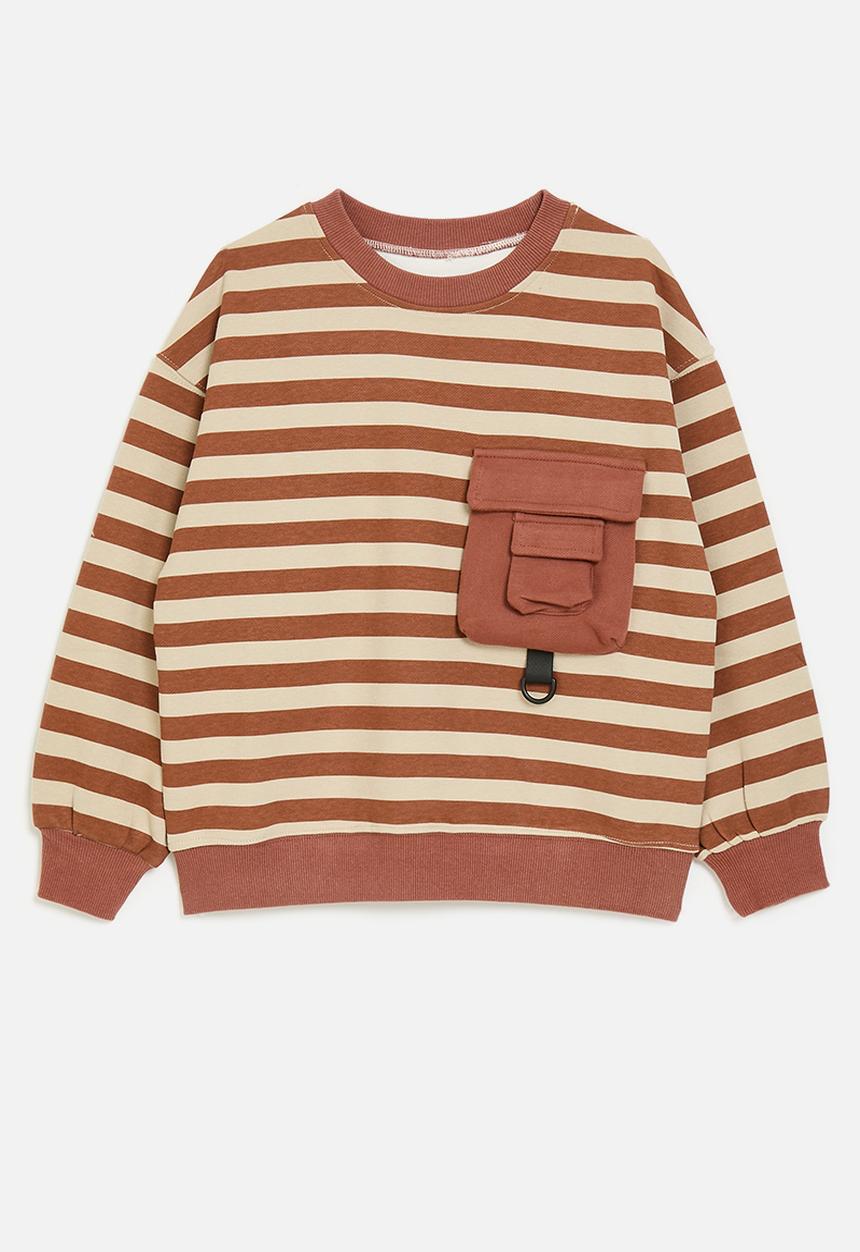 Pop Candy - Sweatshirt with cargo pocket - burnt orange stripes