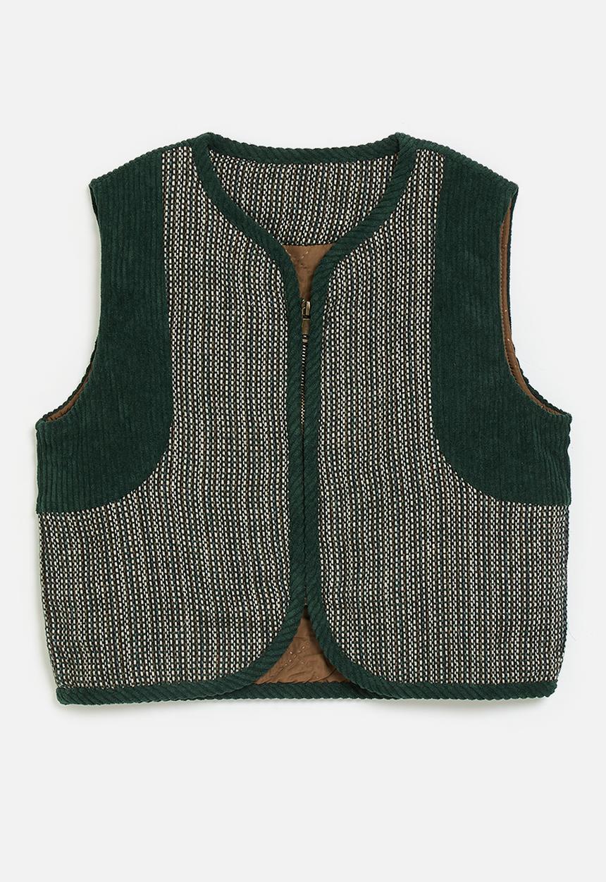 Pop Candy - Knit utility vest with contrast panels - dark green/multi