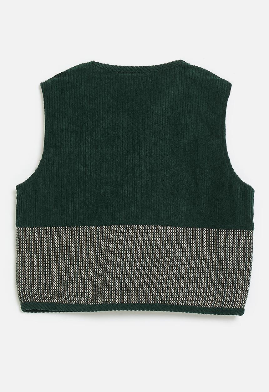 Pop Candy - Knit utility vest with contrast panels - dark green/multi