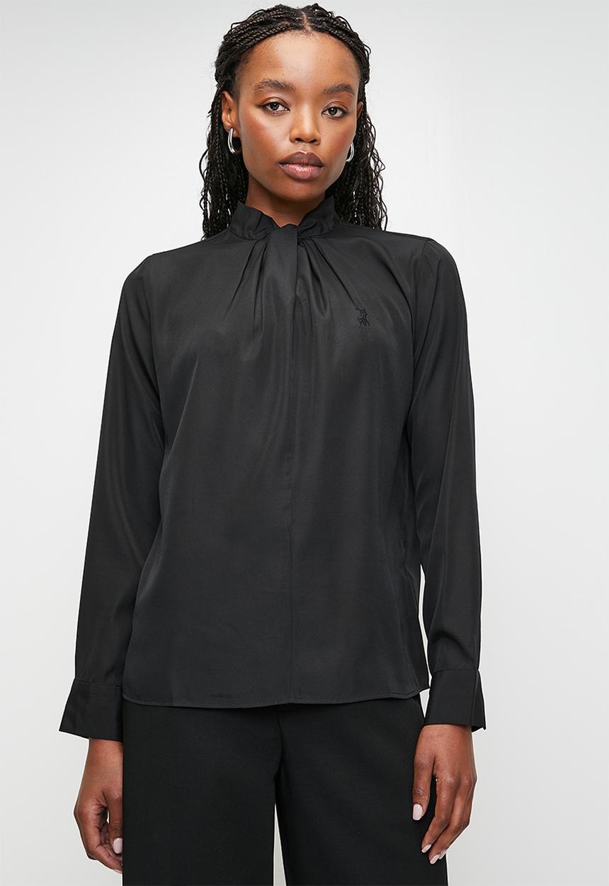 POLO - Wmn cristina ls knot neck blouse - black