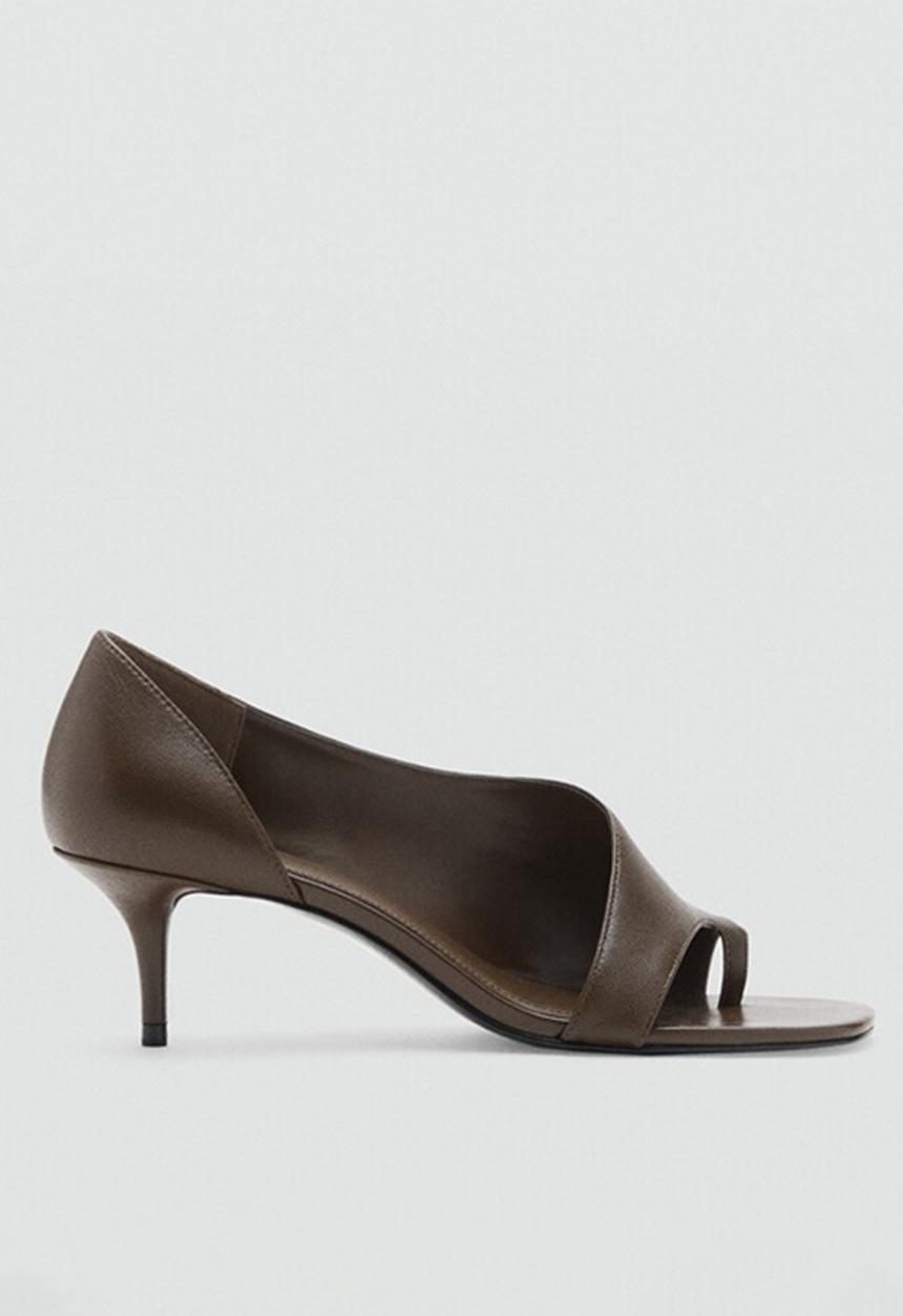 MANGO - Carto leather heel - beige/khaki