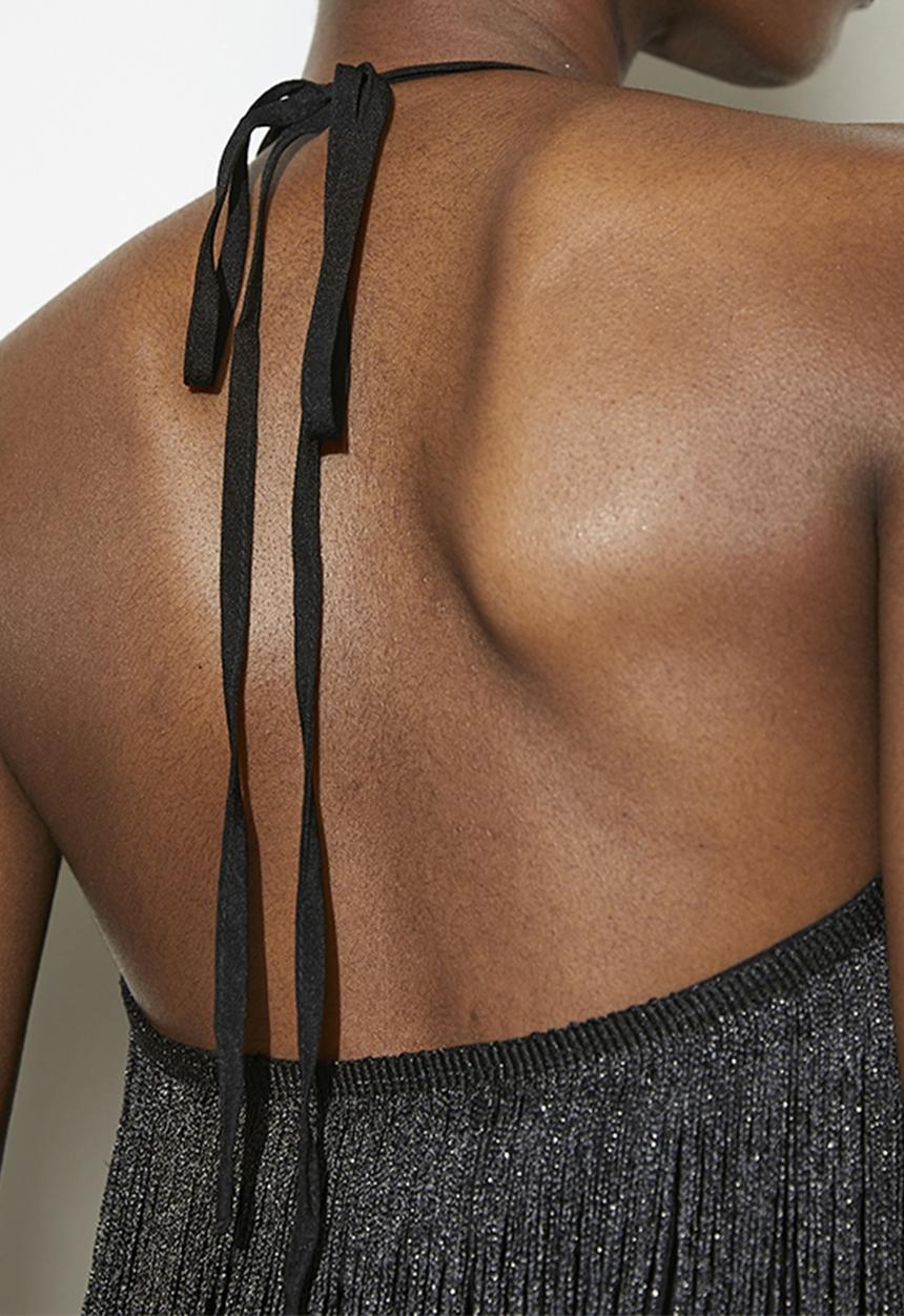 VELVET - Fringed halter top - black