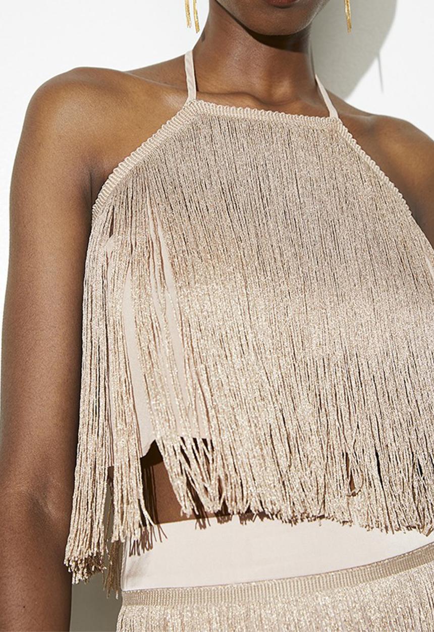 VELVET - Fringed halter top - Champagne
