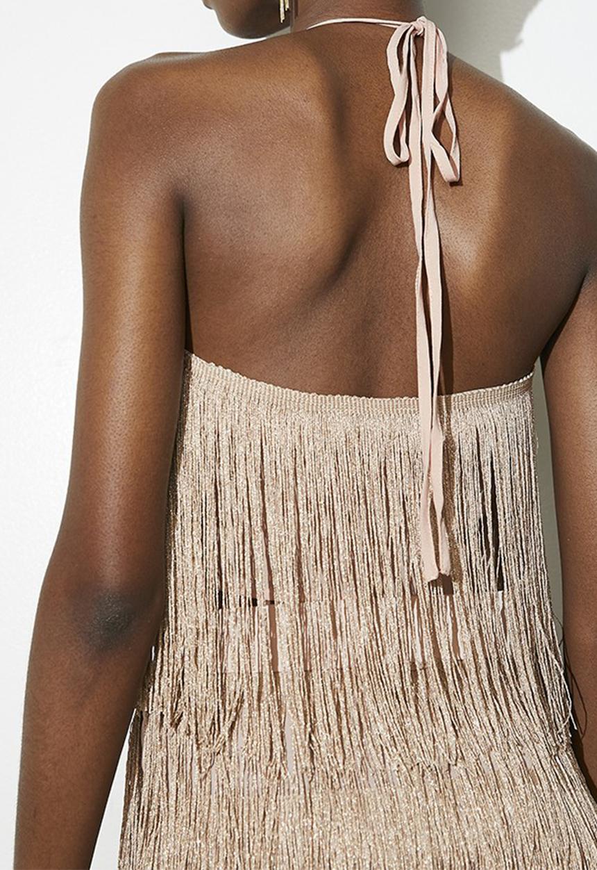 VELVET - Fringed halter top - Champagne