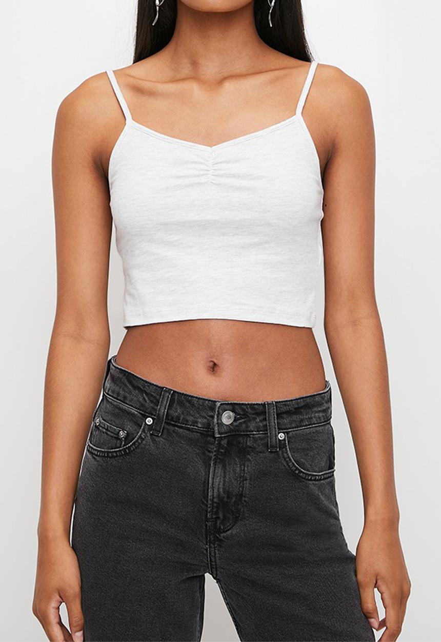 H&M - Cropped strappy top - grey