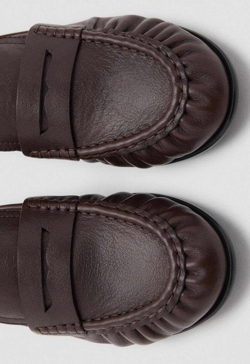 MANGO - Moca leather loafer - dark brown