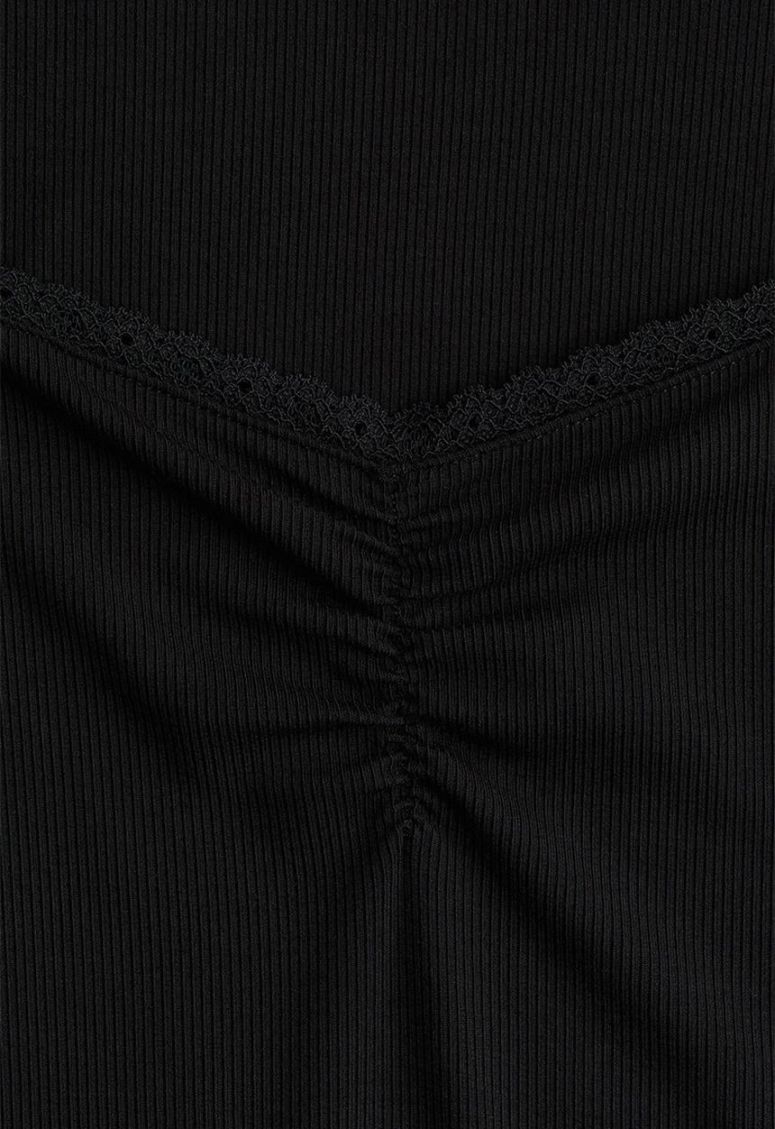 H&M - Lace-trimmed ribbed top - black