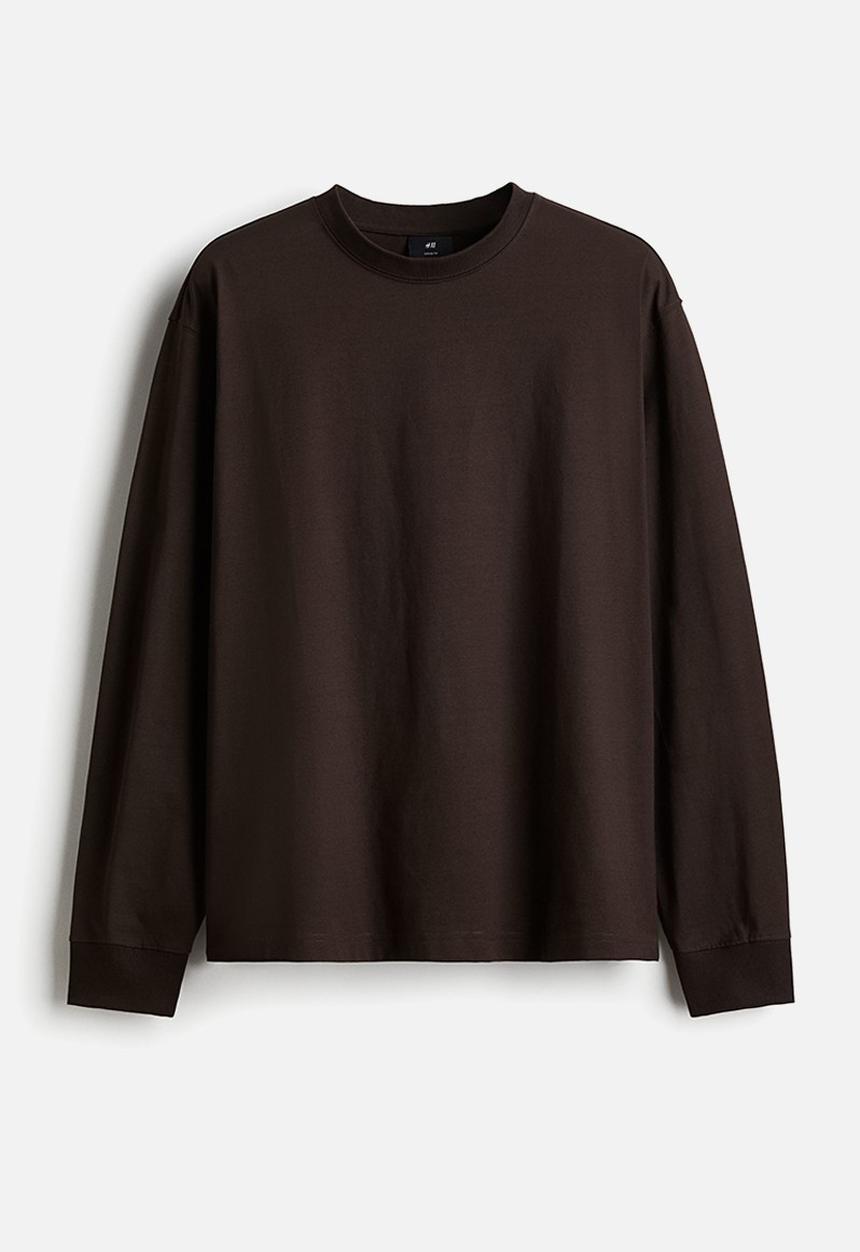 H&M - Loose fit long-sleeved jersey top - brown