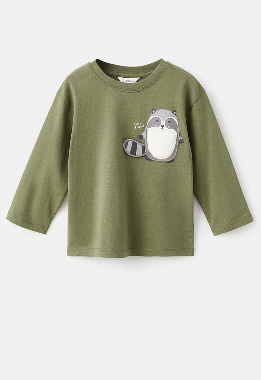 MANGO - T-Shirt racoon - Beige/Khaki