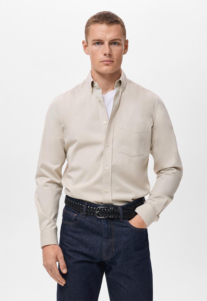 MANGO - Camisa Twill - Light Beige