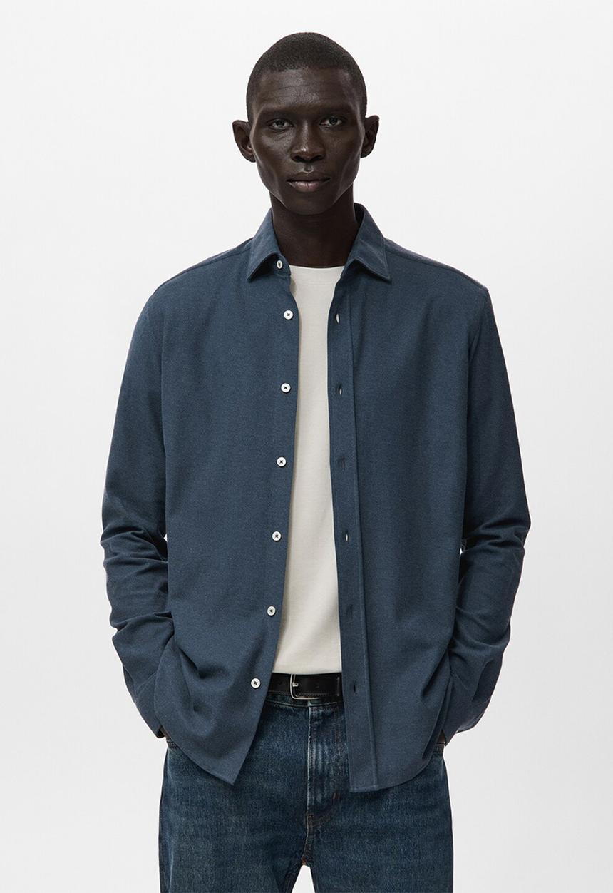 MANGO - Camisa Pique - Blue