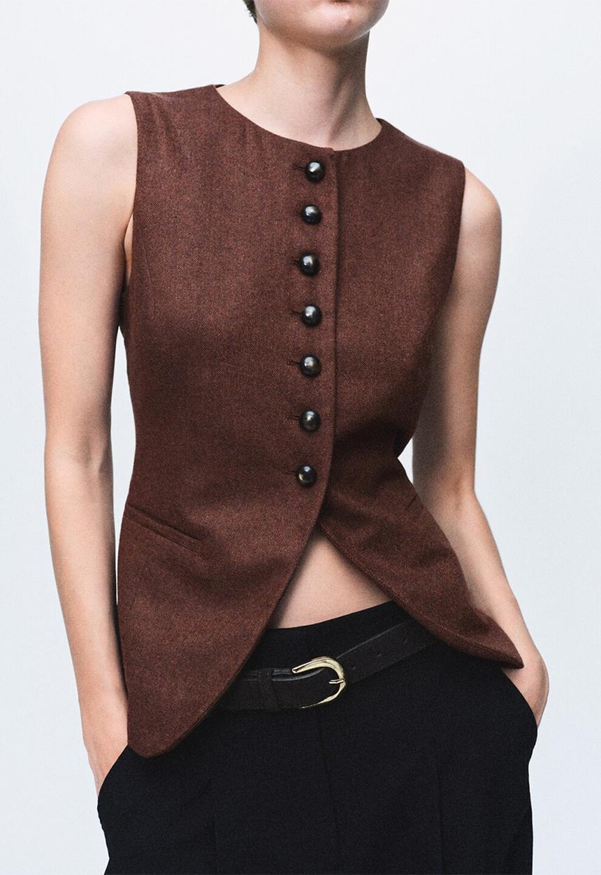 MANGO - Waistcoat greta - dark beige